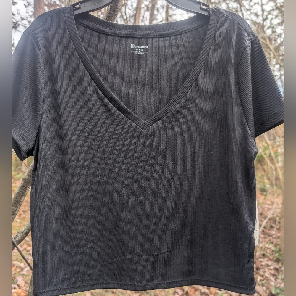 No Boundaries Thread Black V-Neck Crop Top
